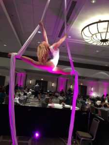 aerialist at company anniversary event